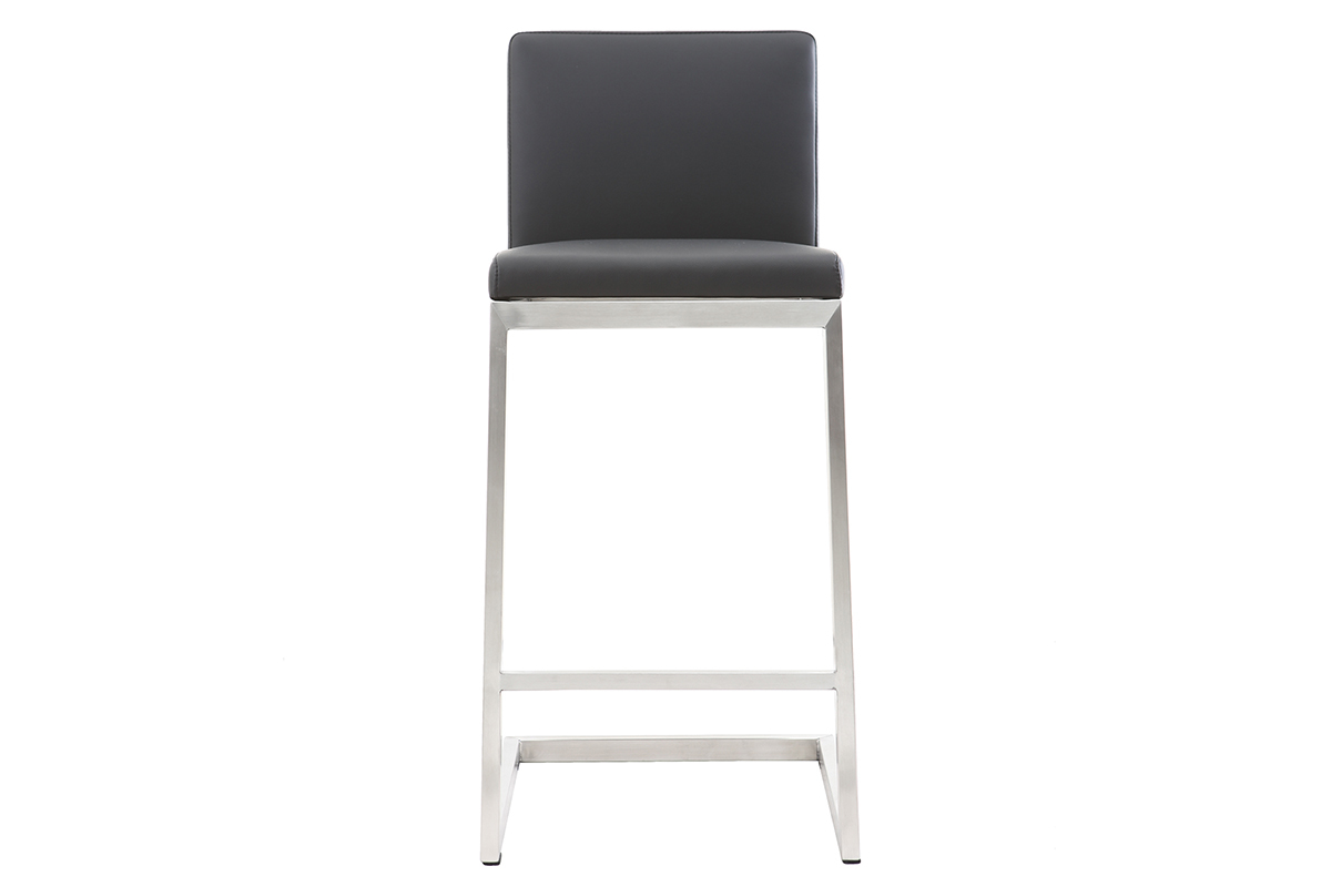 Taburete de bar diseo contemporneo - aluminio y PU negro  lote de dos STELLAR