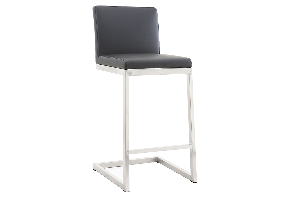 Taburete de bar diseo contemporneo - aluminio y PU negro  lote de dos STELLAR