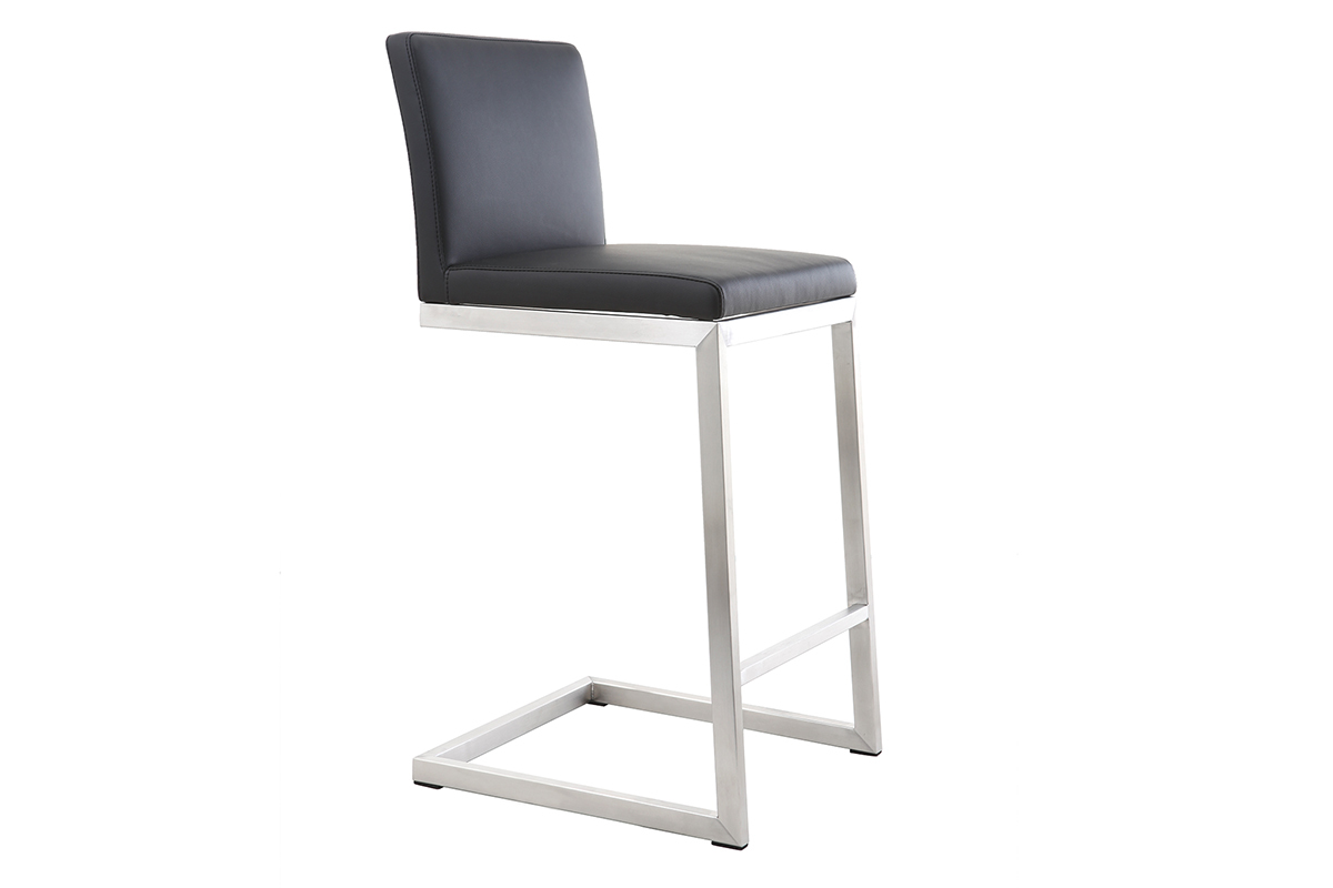 Taburete de bar diseo contemporneo - aluminio y PU negro  lote de dos STELLAR
