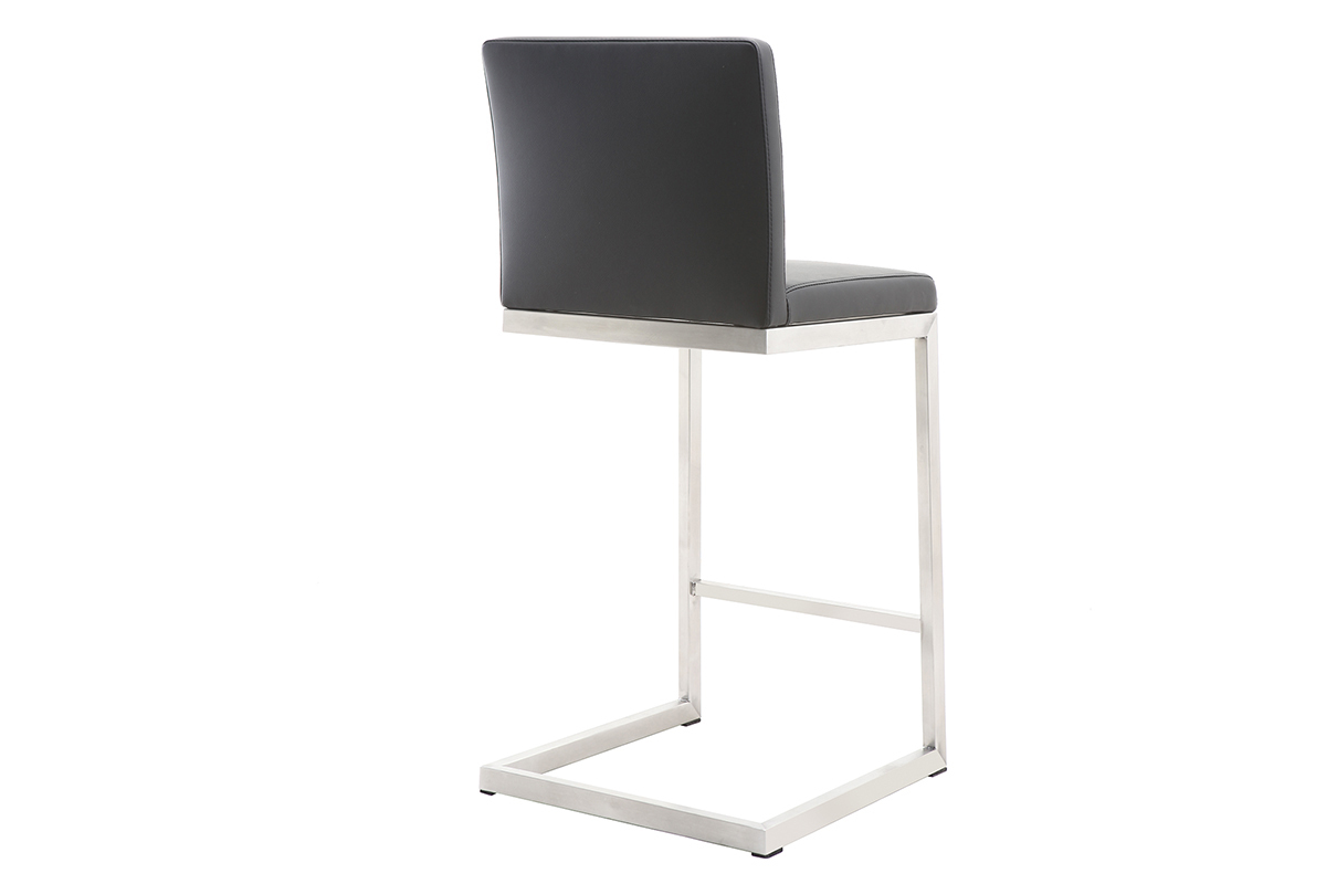 Taburete de bar diseo contemporneo - aluminio y PU negro  lote de dos STELLAR
