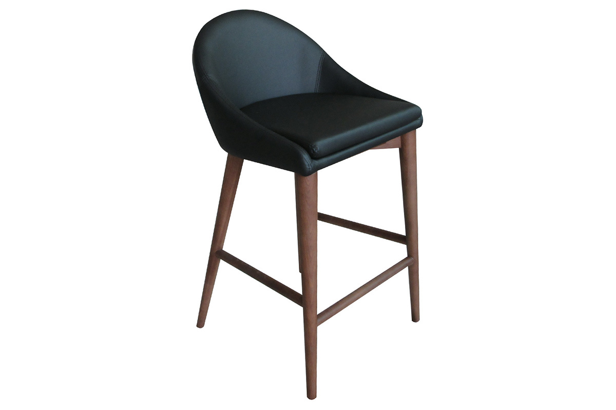 Taburete de bar diseo madera PU negro 65cm DALIA