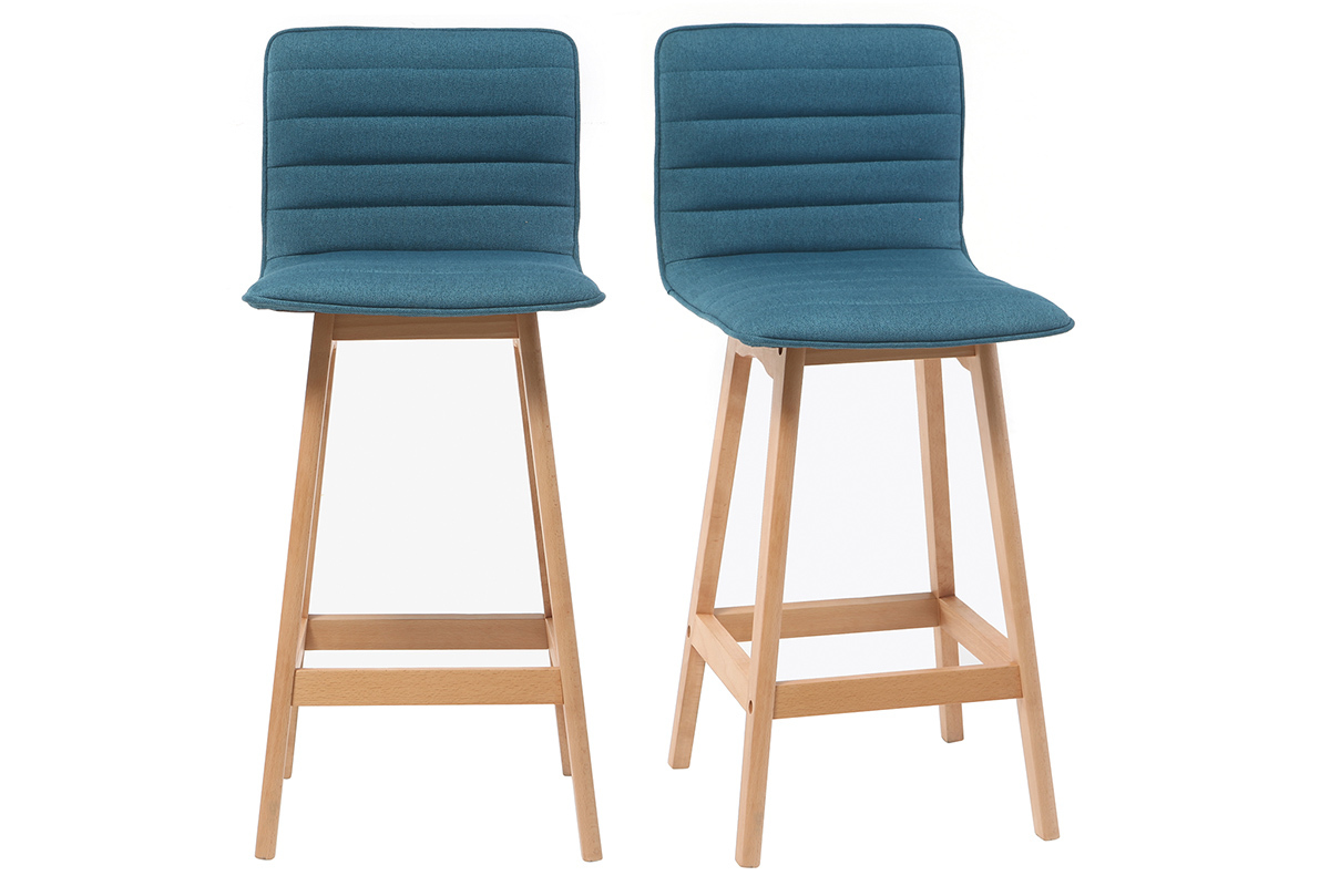 Taburete de bar diseo madera y azul petrleo 65cm lote de 2 EMMA