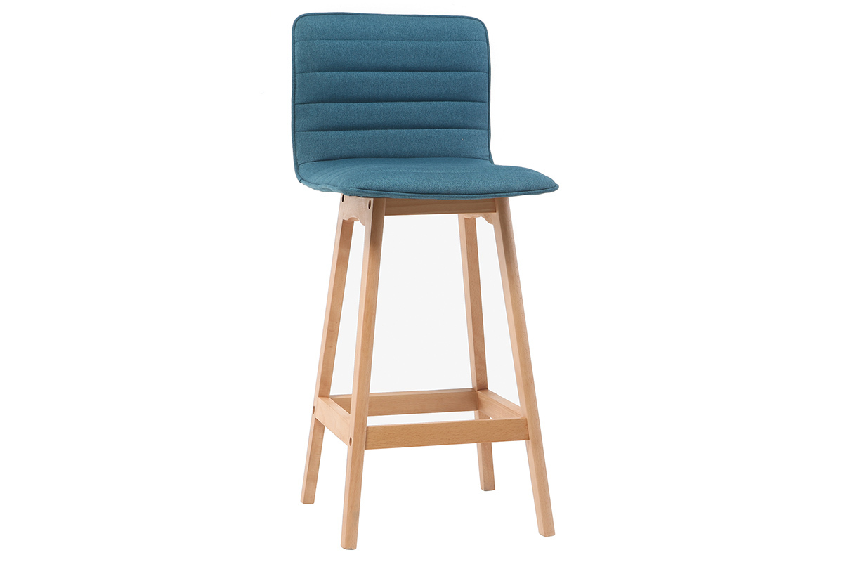 Taburete de bar diseo madera y azul petrleo 65cm lote de 2 EMMA