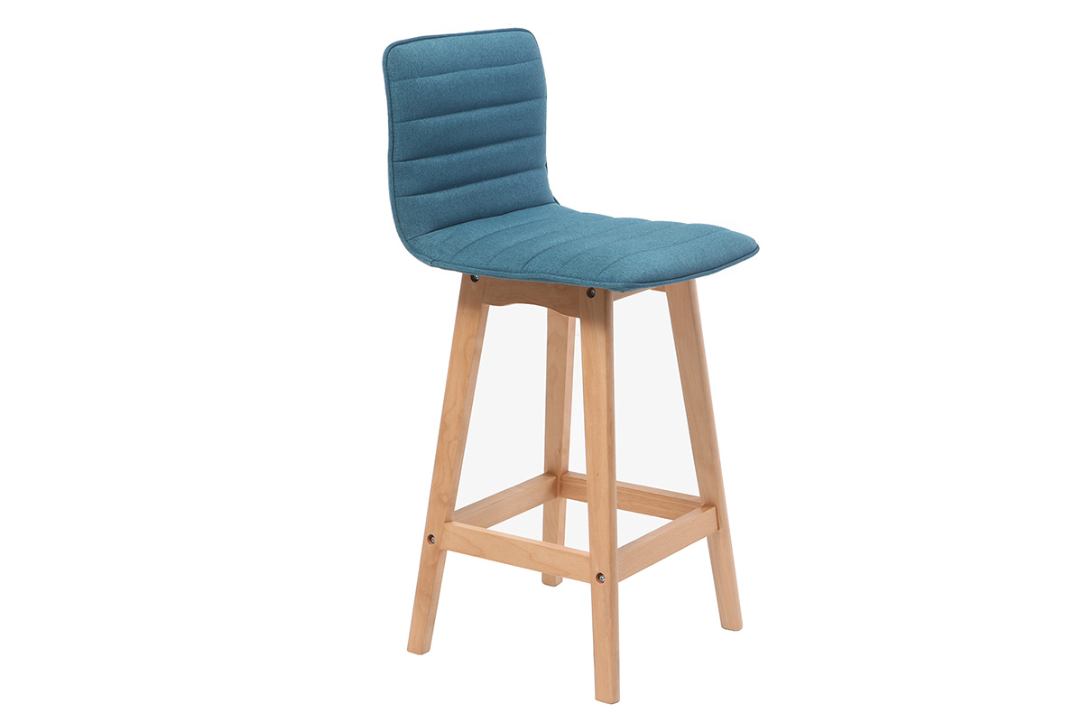 Taburete de bar diseo madera y azul petrleo 65cm lote de 2 EMMA