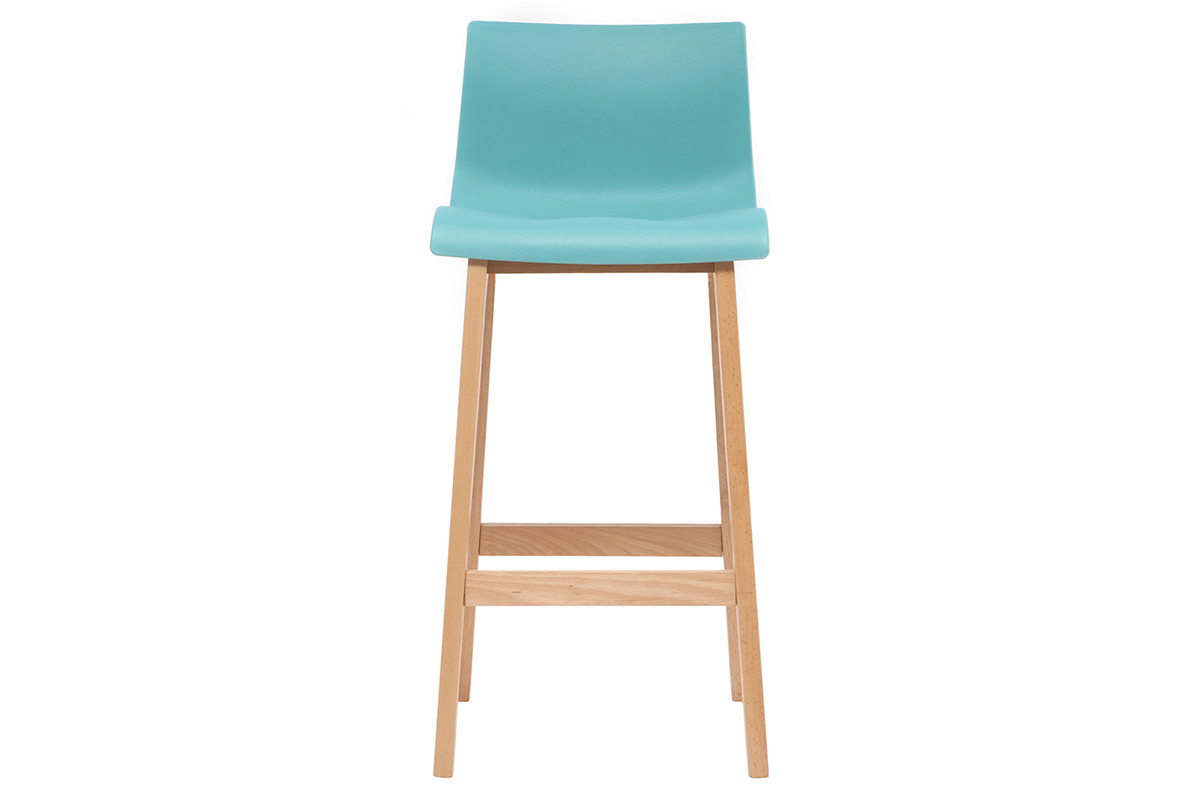 Taburete de bar diseo madera y azul petrleo 65cm lote de 2 NEW SURF