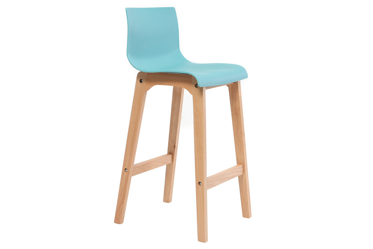 Taburete de bar diseo madera y azul petrleo 65cm lote de 2 NEW SURF