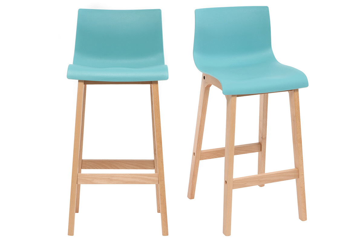 Taburete de bar diseo madera y azul petrleo 75cm lote de 2 NEW SURF