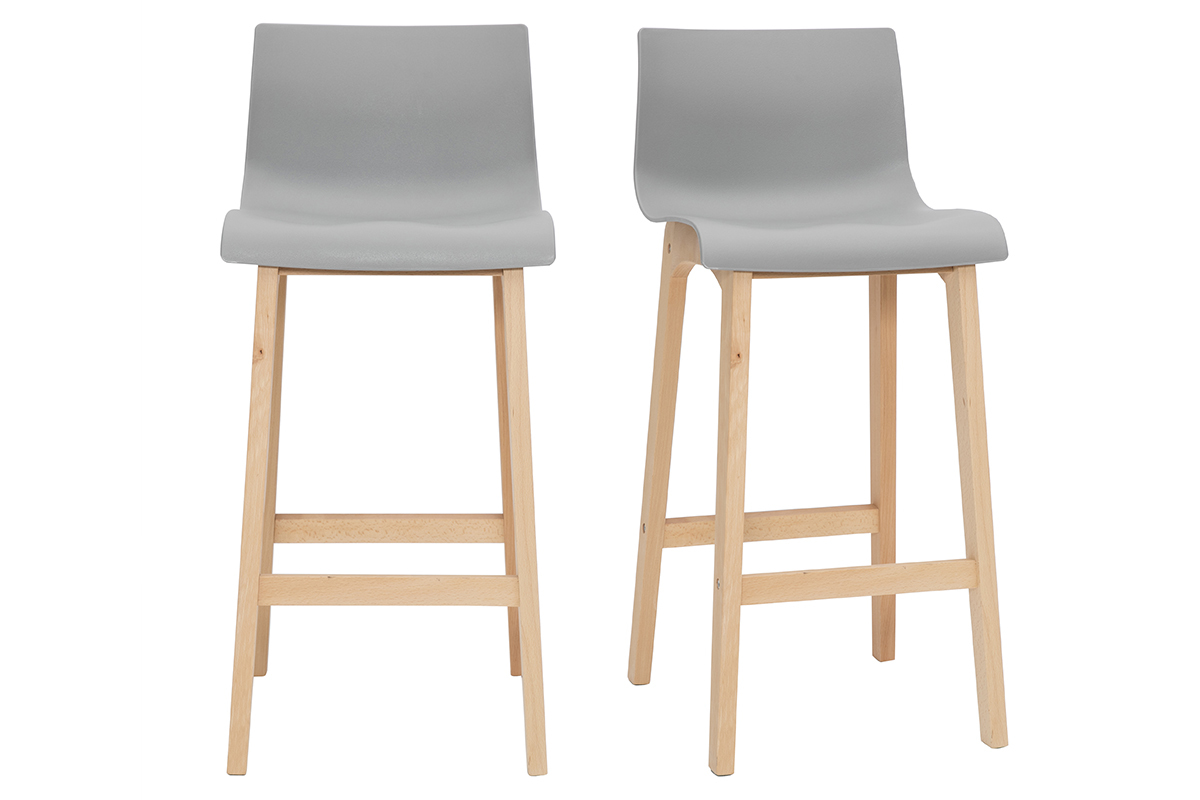 Taburete de bar diseo madera y gris claro 65cm lote de 2 NEW SURF