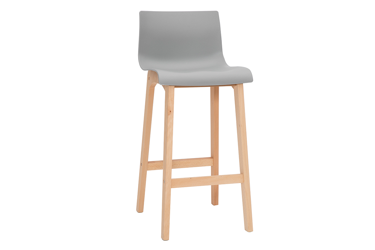 Taburete de bar diseo madera y gris claro 65cm lote de 2 NEW SURF