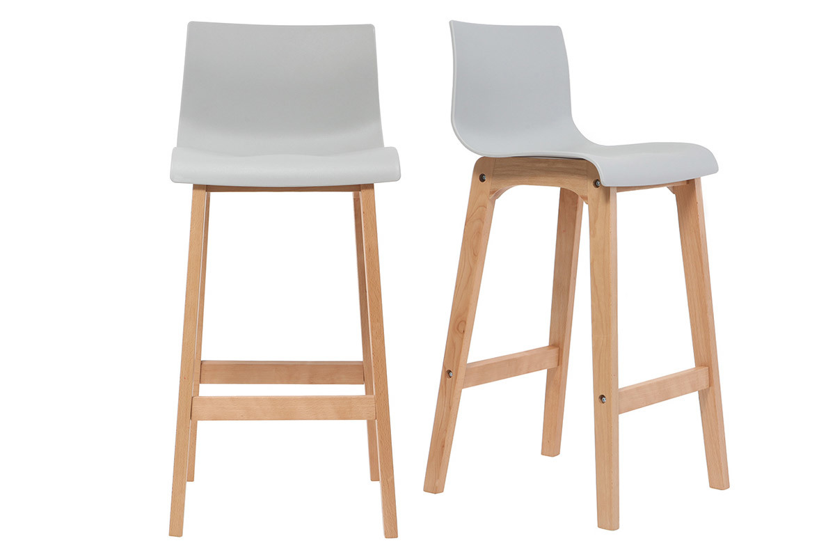 Taburete de bar diseo madera y gris claro 75cm lote de 2 NEW SURF