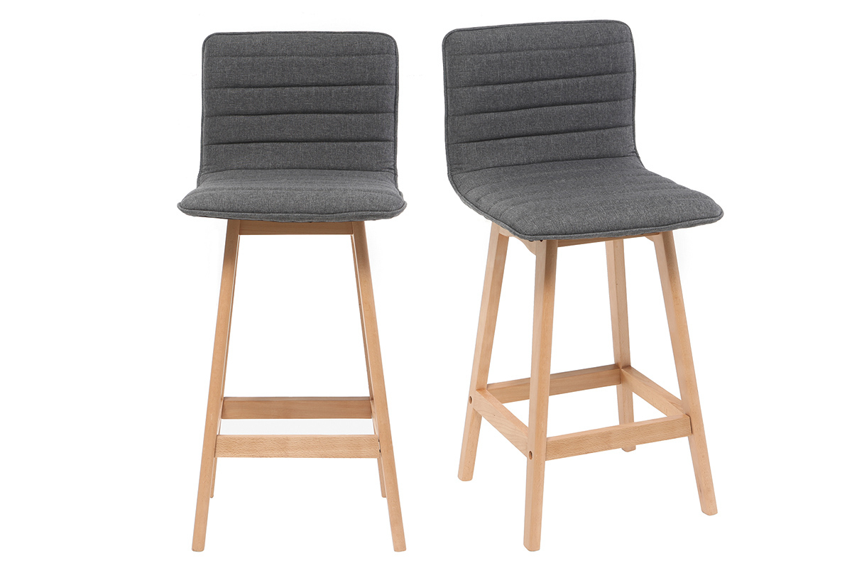Taburete de bar dise�o madera y gris oscuro 65cm lote de 2 EMMA