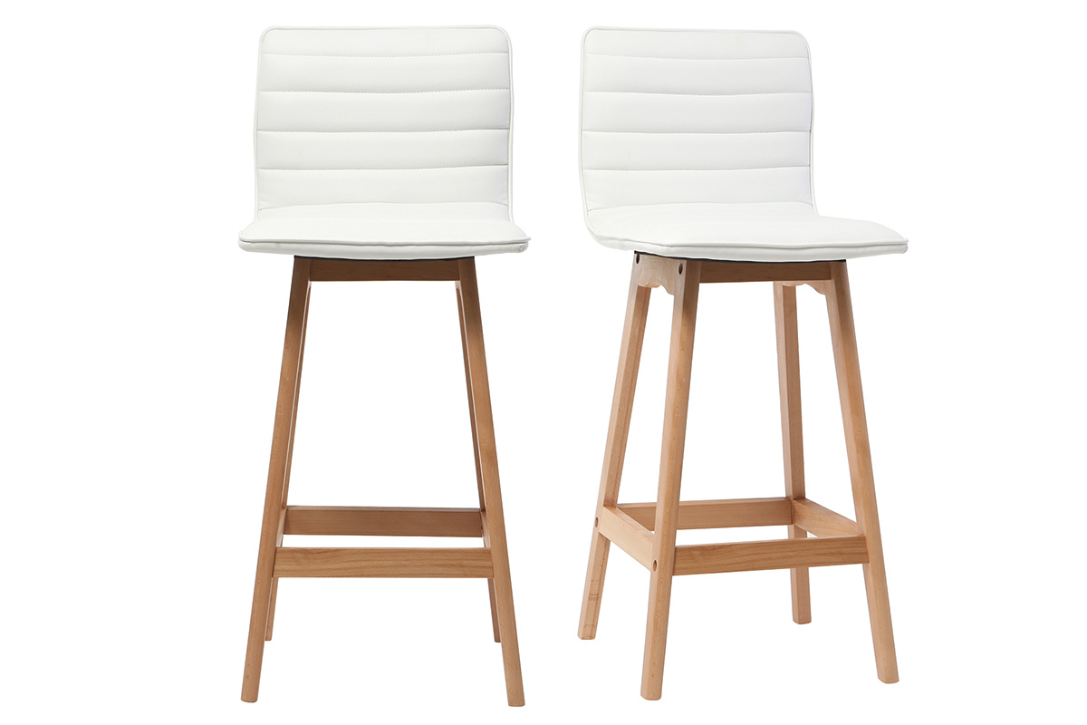 Taburete de bar diseo madera y polipiel blanco 65cm lote de 2 EMMA