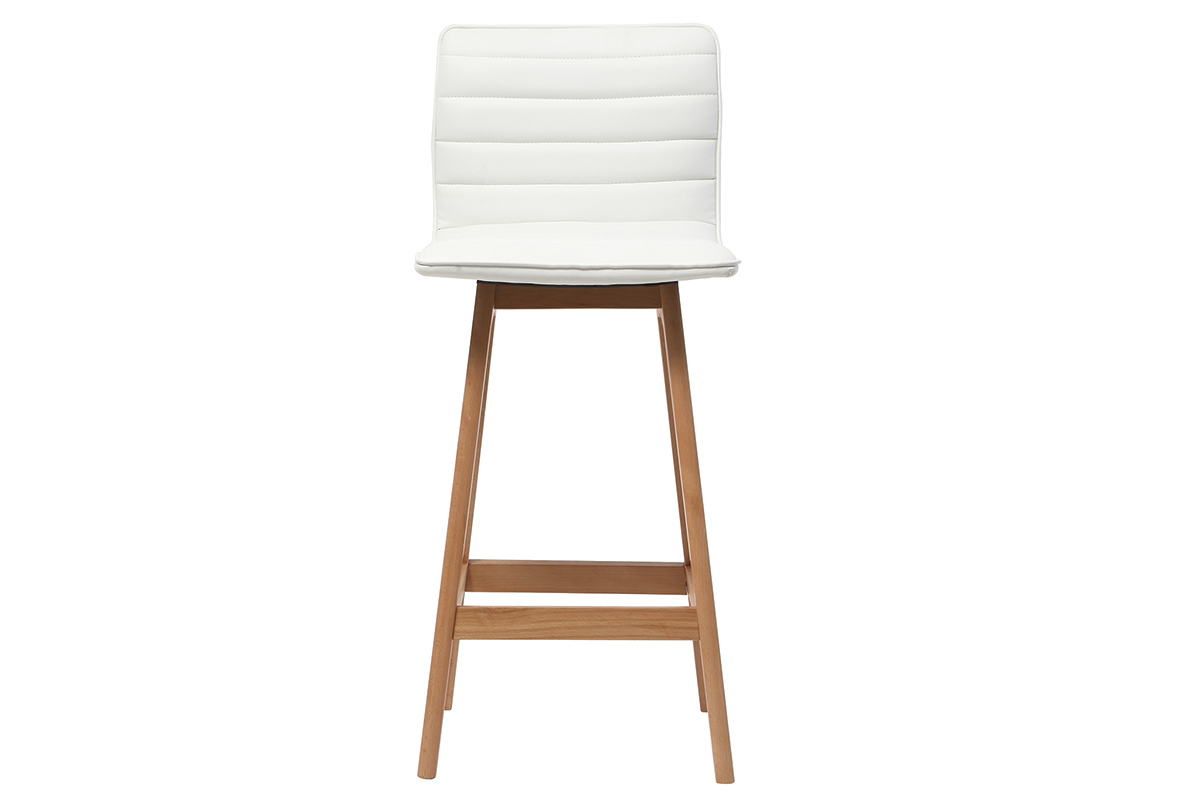 Taburete de bar diseo madera y polipiel blanco 65cm lote de 2 EMMA