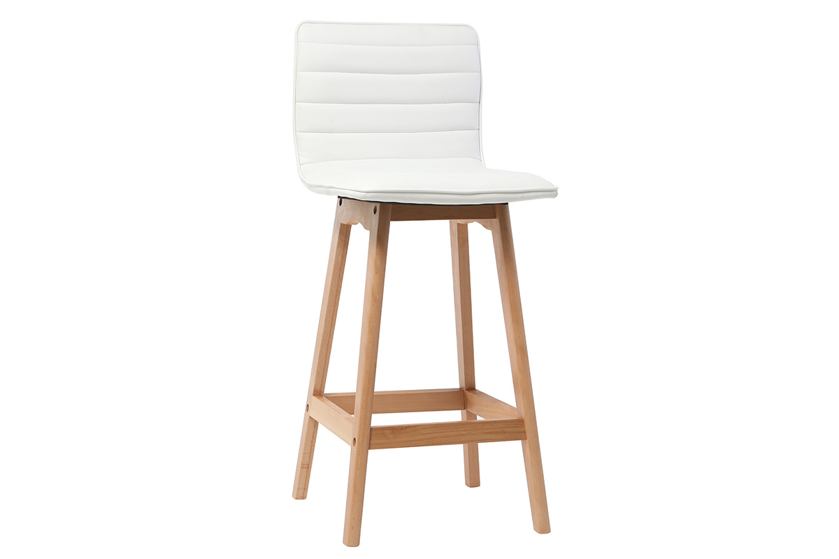 Taburete de bar diseo madera y polipiel blanco 65cm lote de 2 EMMA