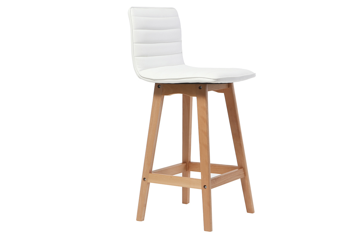 Taburete de bar diseo madera y polipiel blanco 65cm lote de 2 EMMA
