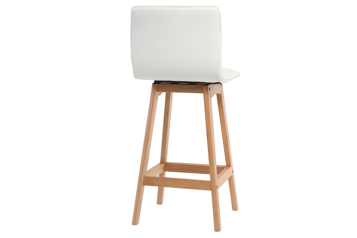 Taburete de bar diseo madera y polipiel blanco 65cm lote de 2 EMMA