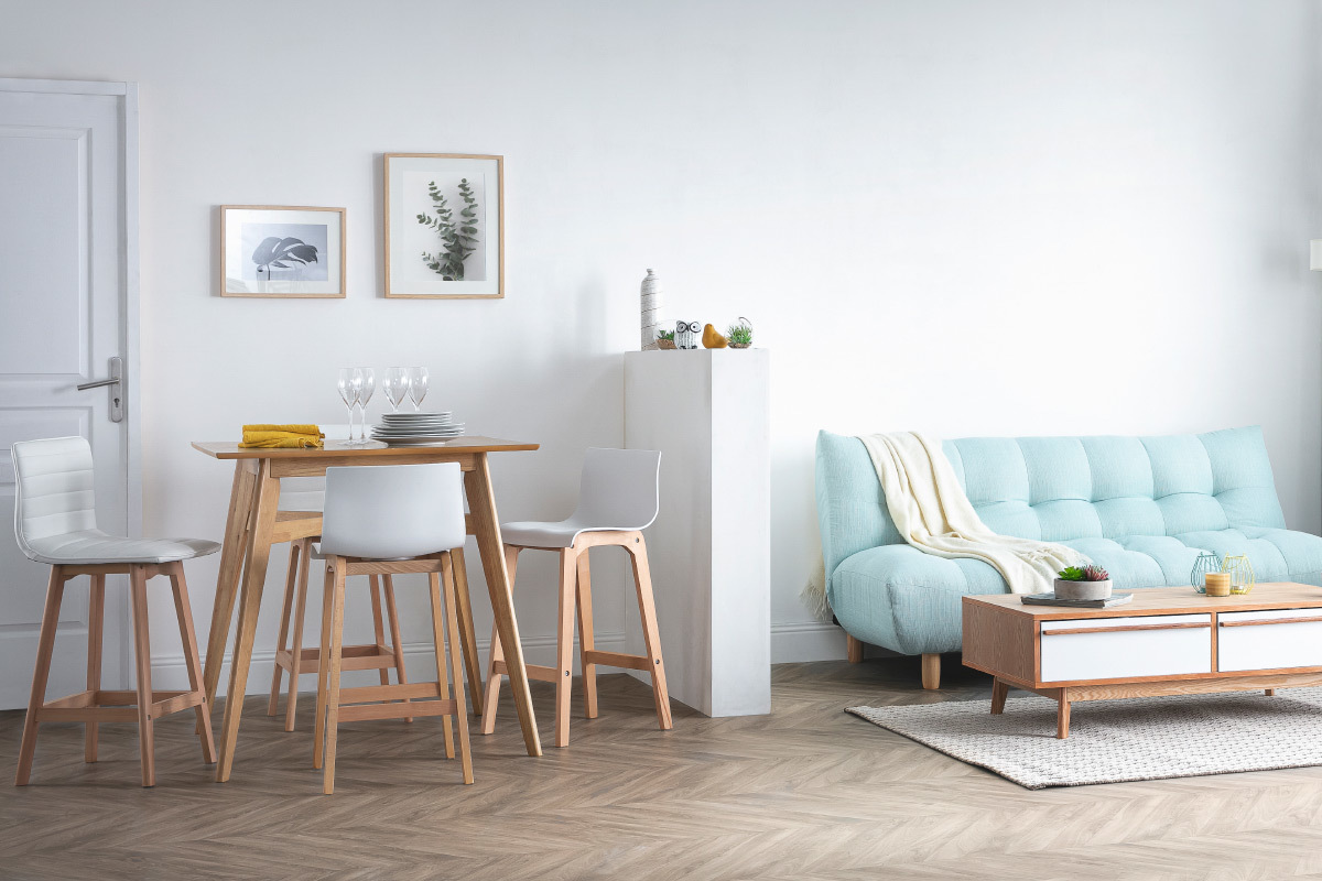 Taburete de bar diseo madera y polipiel blanco 65cm lote de 2 EMMA