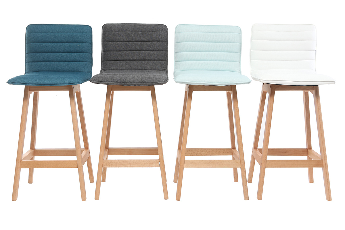 Taburete de bar diseo madera y polipiel blanco 65cm lote de 2 EMMA