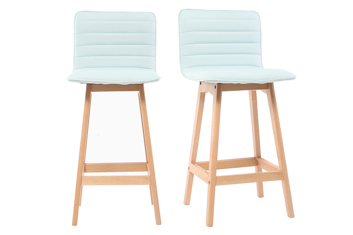 Taburete de bar diseo madera y verde agua 65cm lote de 2 EMMA