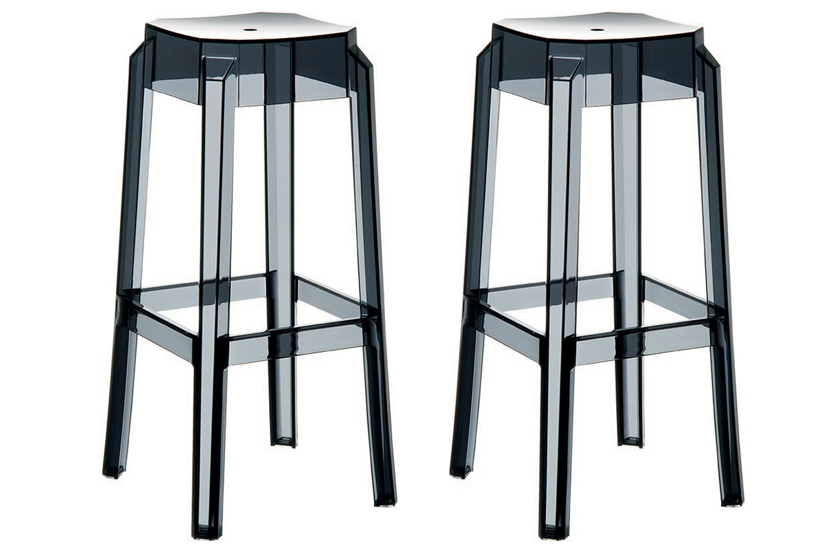 Taburete de bar diseo negro transparente 65cm lote de 2 CLEAR