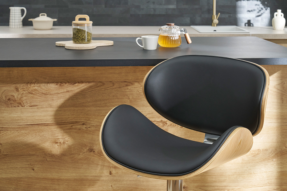 Taburete de bar diseo negro y madera clara WALNUT