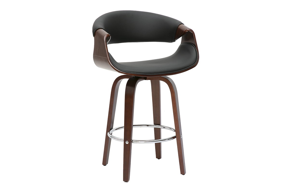 Taburete de bar diseo negro y madera oscura 65 cm ARAMIS