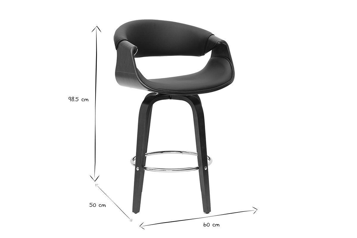Taburete de bar diseo negro y madera oscura 65 cm ARAMIS