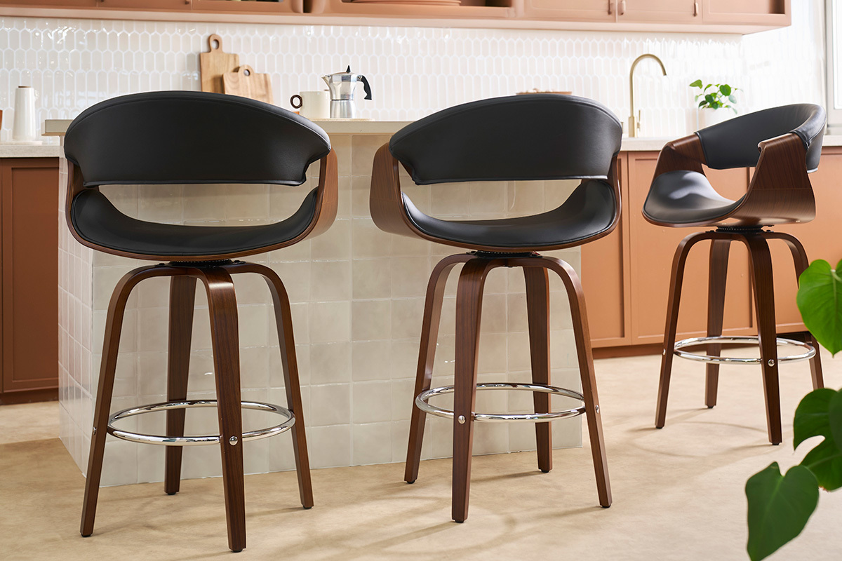 Taburete de bar dise�o negro y madera oscura 65 cm ARAMIS