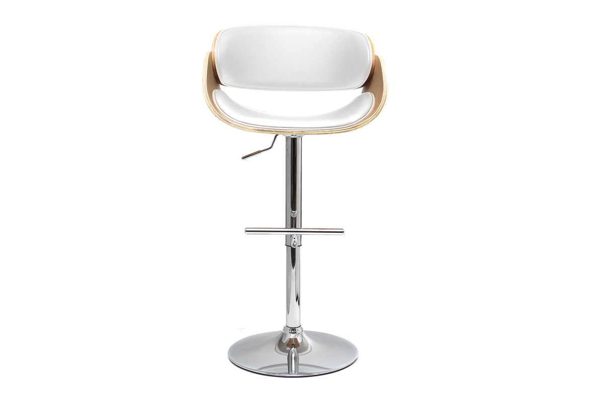 Taburete de bar dise�o regulable blanco y madera clara BENT