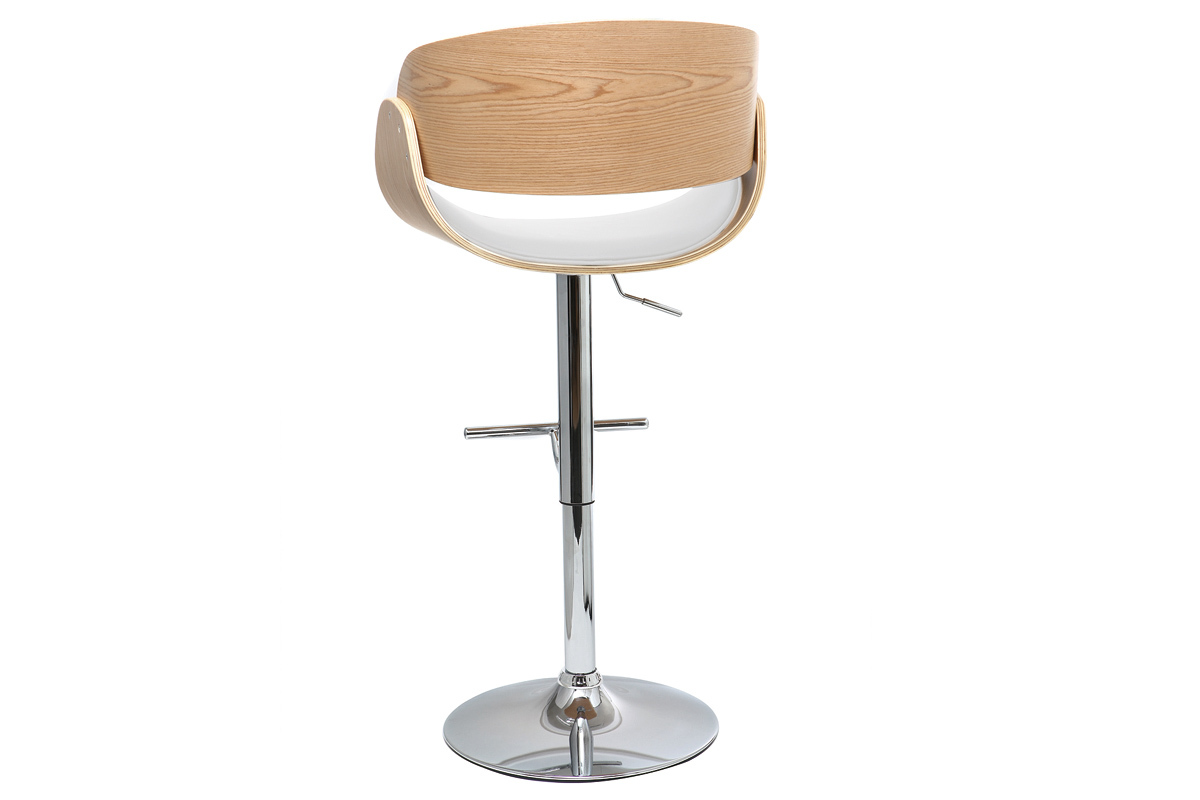 Taburete de bar dise�o regulable blanco y madera clara BENT