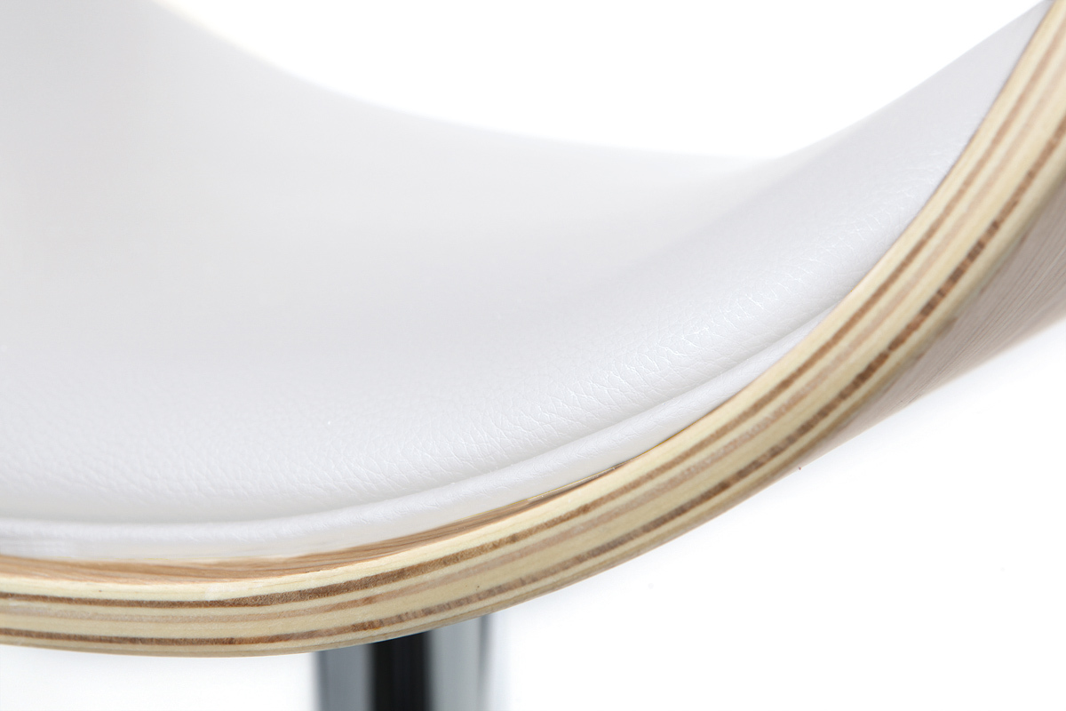 Taburete de bar dise�o regulable blanco y madera clara BENT