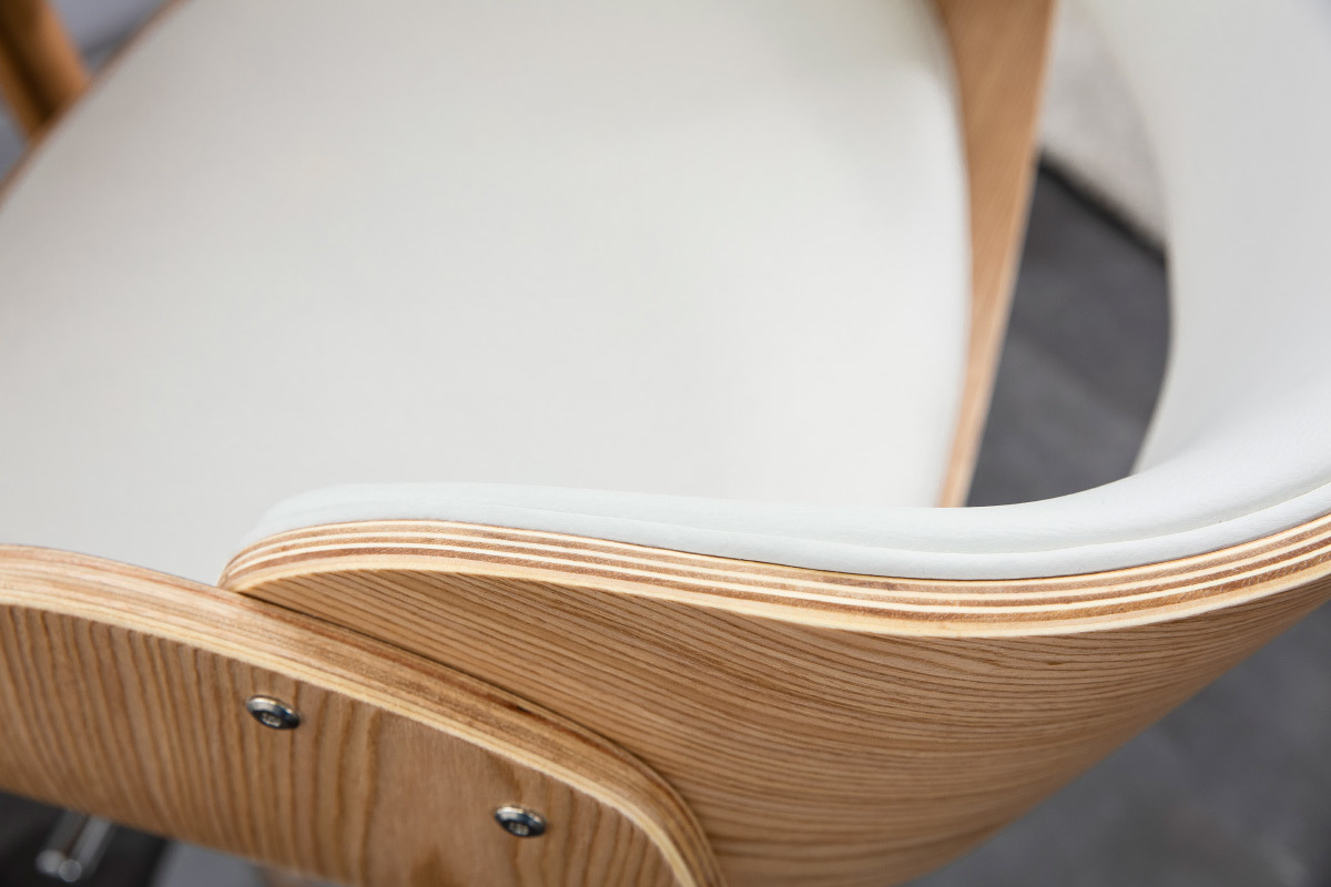 Taburete de bar dise�o regulable blanco y madera clara BENT