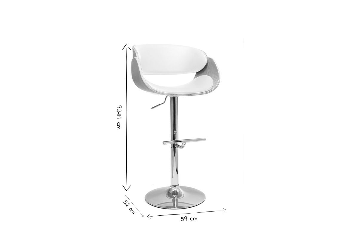 Taburete de bar dise�o regulable blanco y madera clara BENT