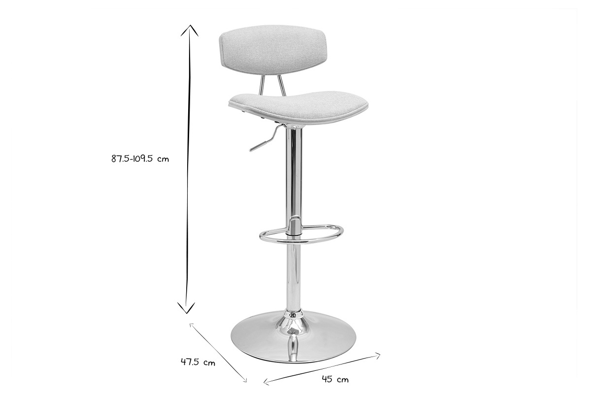 Taburete de bar diseo regulable en tela efecto terciopelo beige y metal VASCO