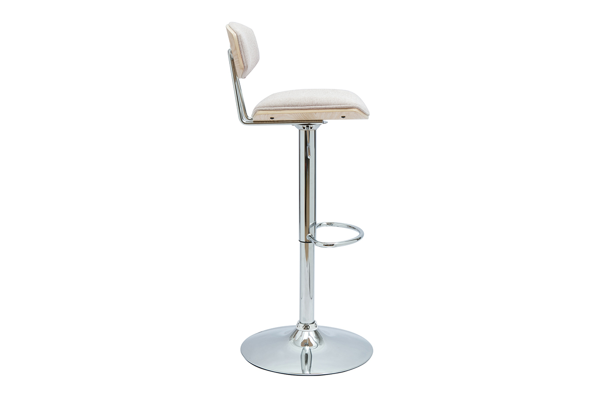 Taburete de bar diseo regulable en tela efecto terciopelo beige y metal VASCO