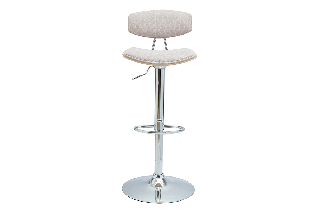 Taburete de bar diseo regulable en tela efecto terciopelo beige y metal VASCO