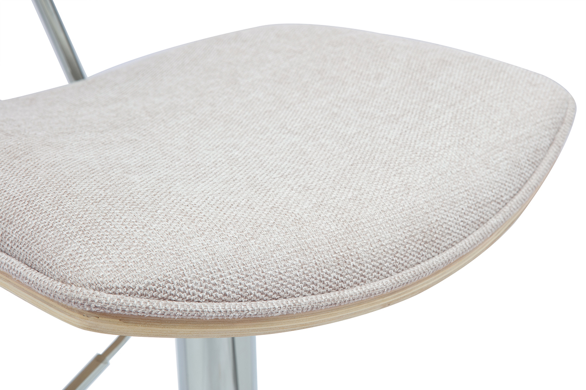 Taburete de bar diseo regulable en tela efecto terciopelo beige y metal VASCO