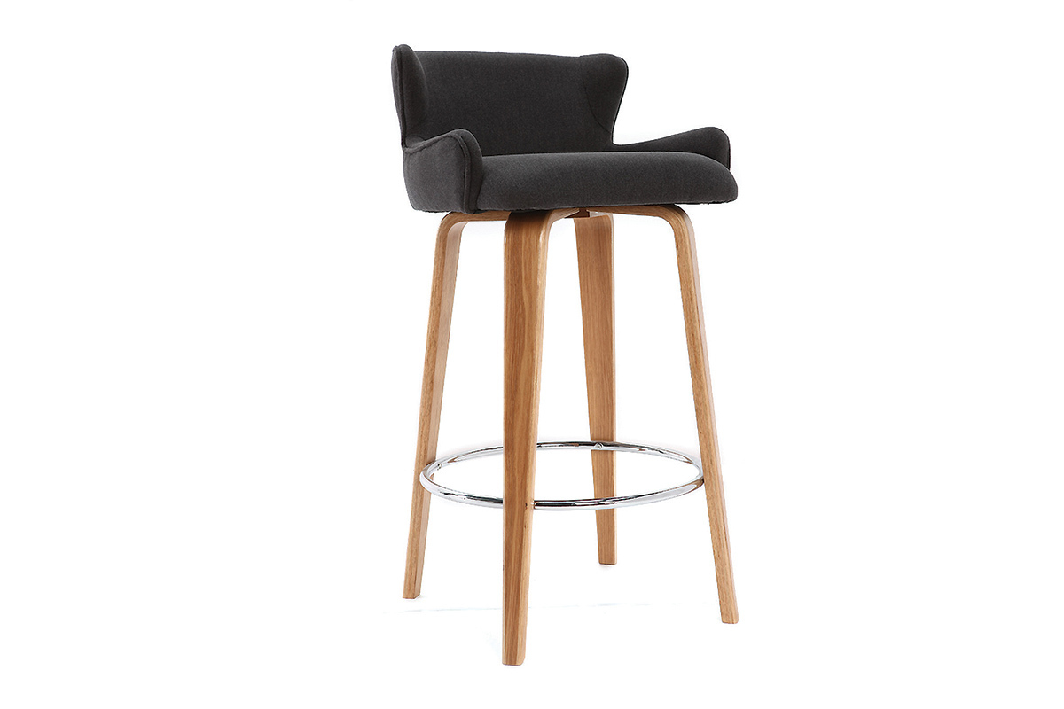 Taburete de bar dise�o tela gris patas fresno BJORG