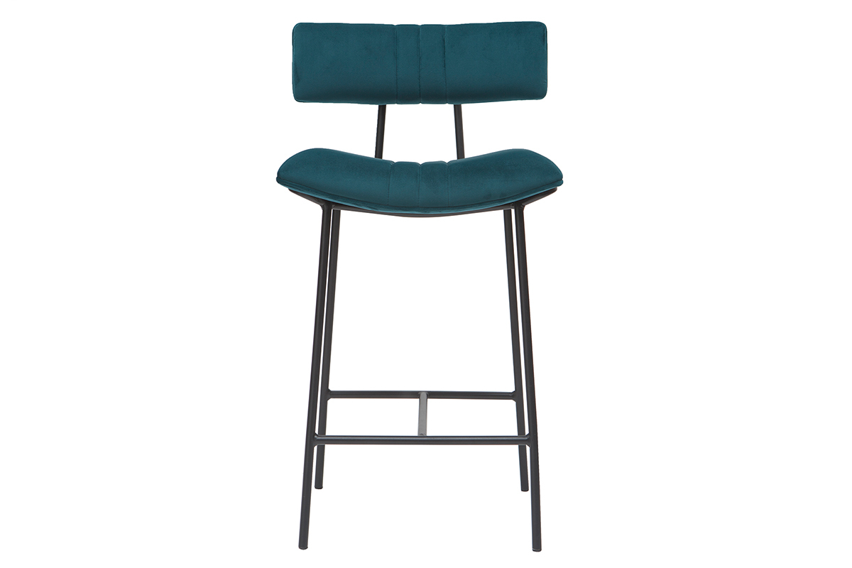 Taburete de bar en terciopelo azul petrleo y metal A65 cm GOTHAM