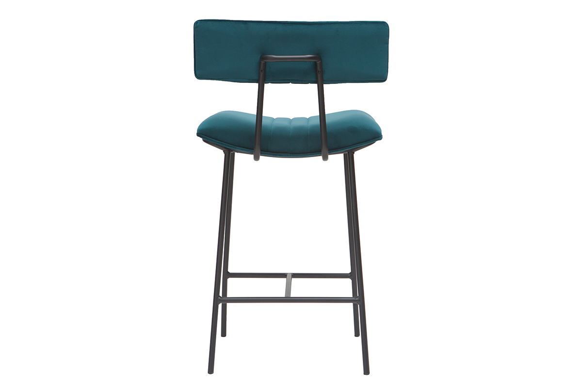 Taburete de bar en terciopelo azul petrleo y metal A65 cm GOTHAM