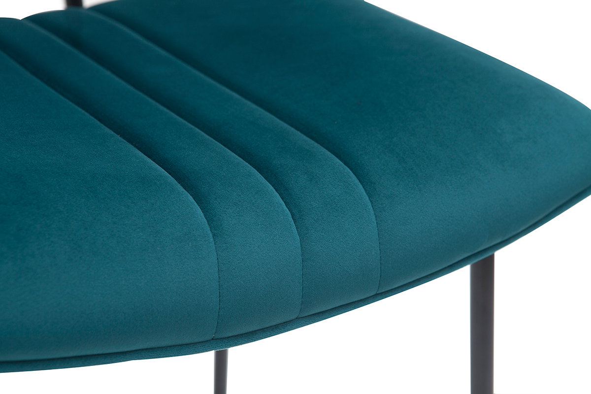 Taburete de bar en terciopelo azul petrleo y metal A65 cm GOTHAM