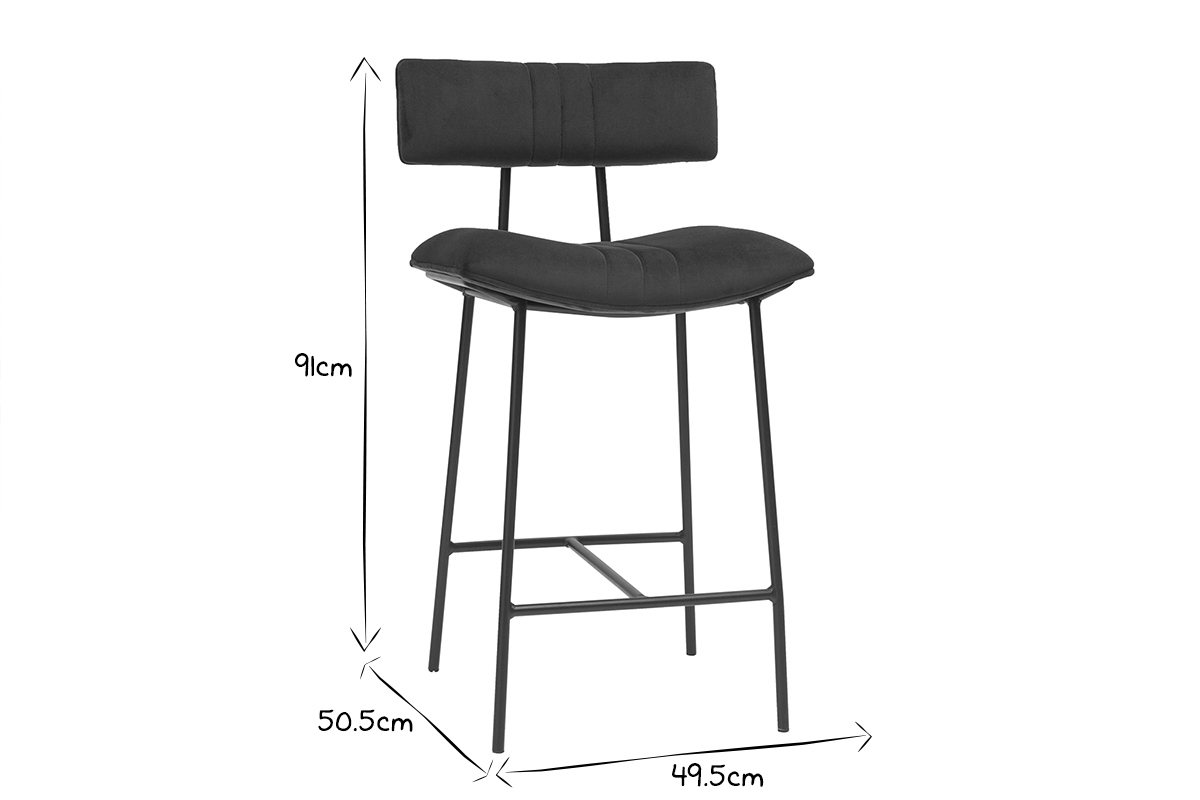 Taburete de bar en terciopelo azul petrleo y metal A65 cm GOTHAM