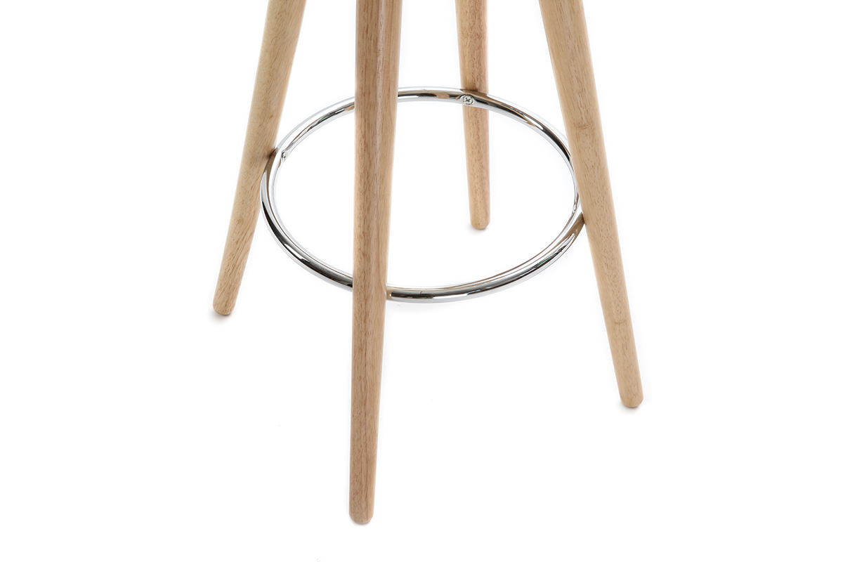 Taburete de bar escandinavo 65cm PU blanco patas madera clara NORDECO