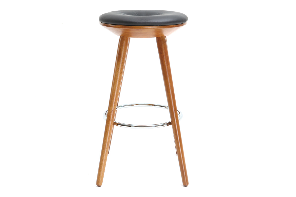 Taburete de bar escandinavo 65cm PU negro patas nogal NORDECO