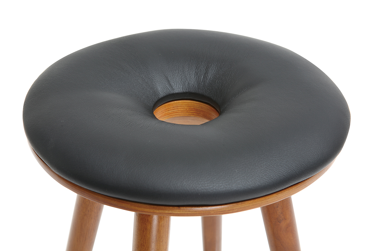 Taburete de bar escandinavo 65cm PU negro patas nogal NORDECO