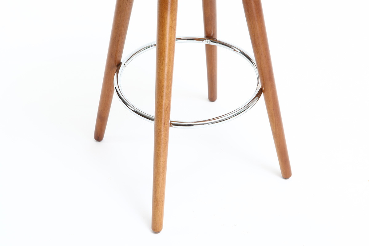 Taburete de bar escandinavo 65cm PU negro patas nogal NORDECO