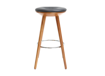 Taburete de bar escandinavo 65cm PU negro patas nogal NORDECO - Taburete de bar escandinavo 65cm PU negro patas nogal NORDECO