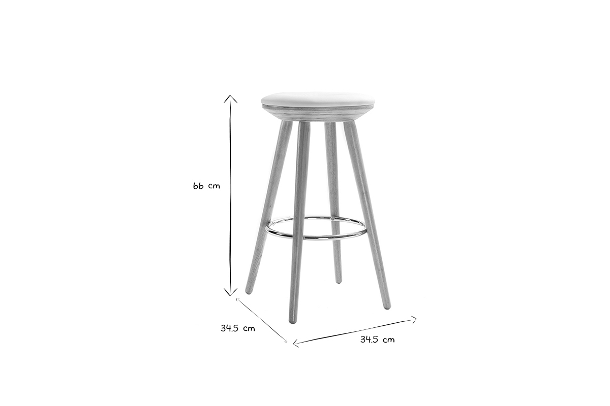 Taburete de bar escandinavo 66 cm PU blanco patas madera clara NORDECO