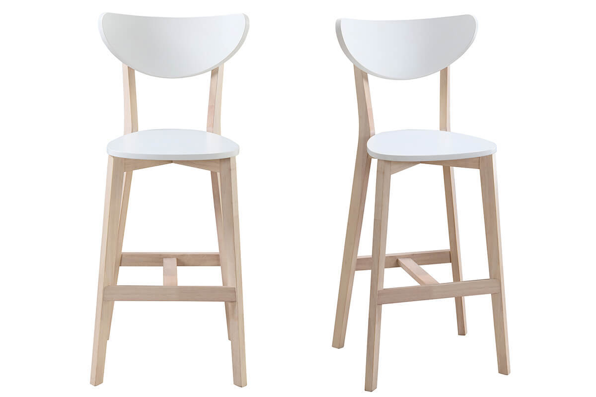 Taburete de bar escandinavo blanco y madera 75cm lote de 2 LEENA