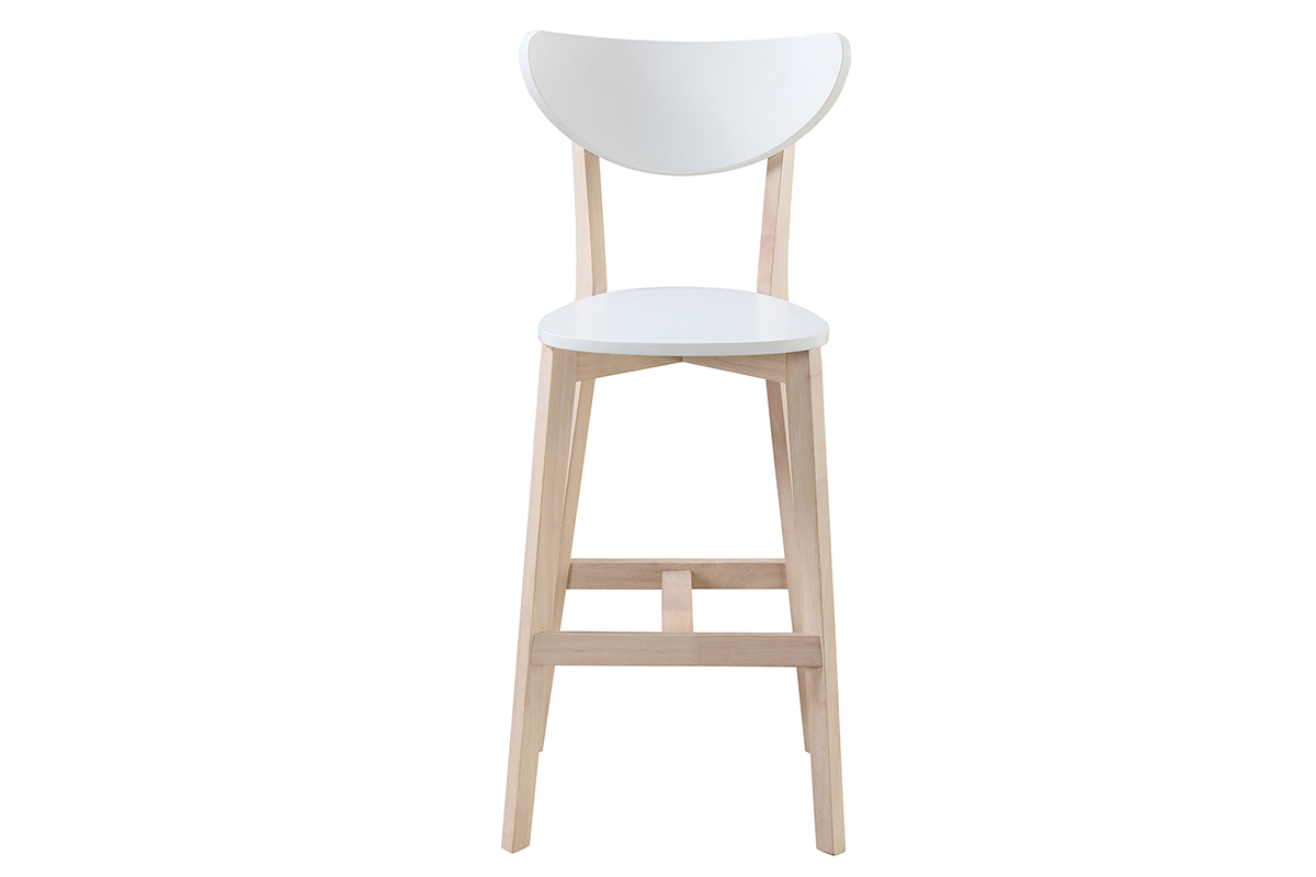 Taburete de bar escandinavo blanco y madera 75cm lote de 2 LEENA
